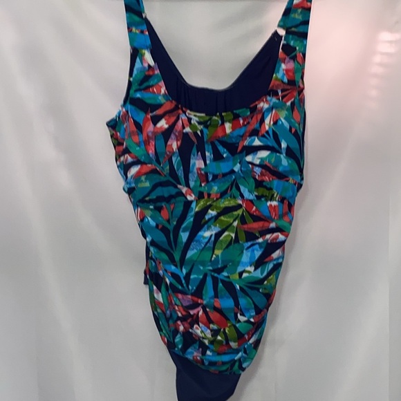 TRIMSHAPER ONE PIECE SWIMSUIT WO PLUS SIZE 30 VIVID PRINT SIDE RUSHING EUC CLEAN - Picture 6 of 14